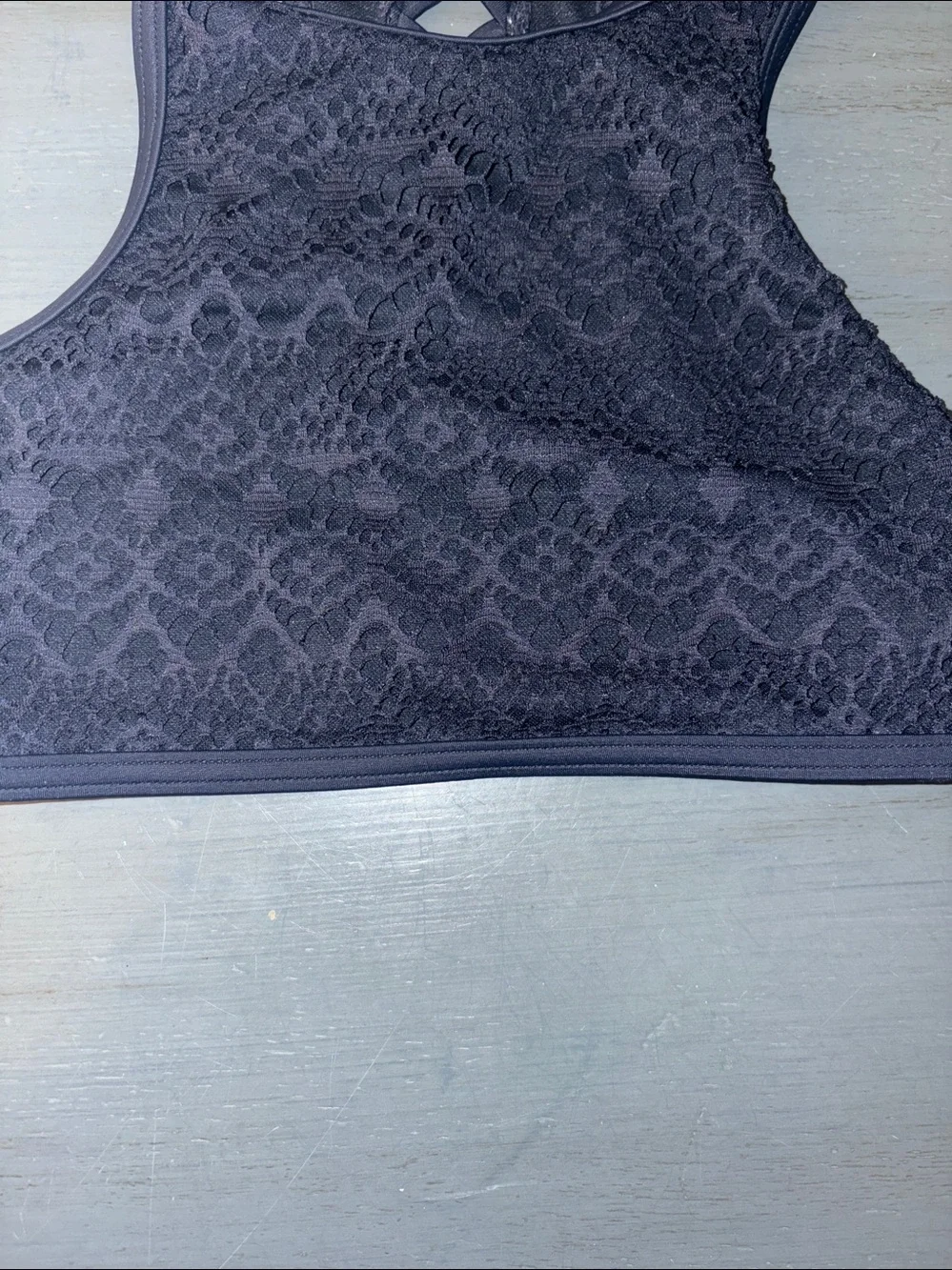 Abercrombie Kids Navy Blue Lace High-Neck Swim Top Bikini Racerback Crochet sz11